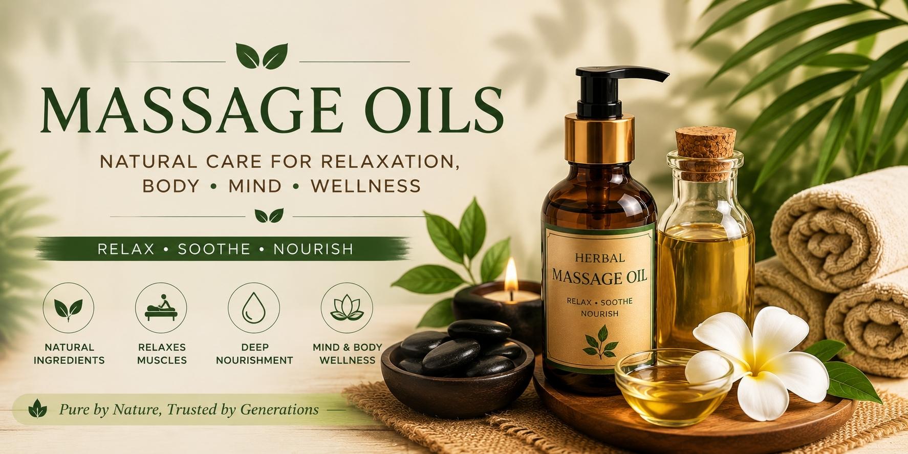 Natural herbal massage oils for relaxation and body care